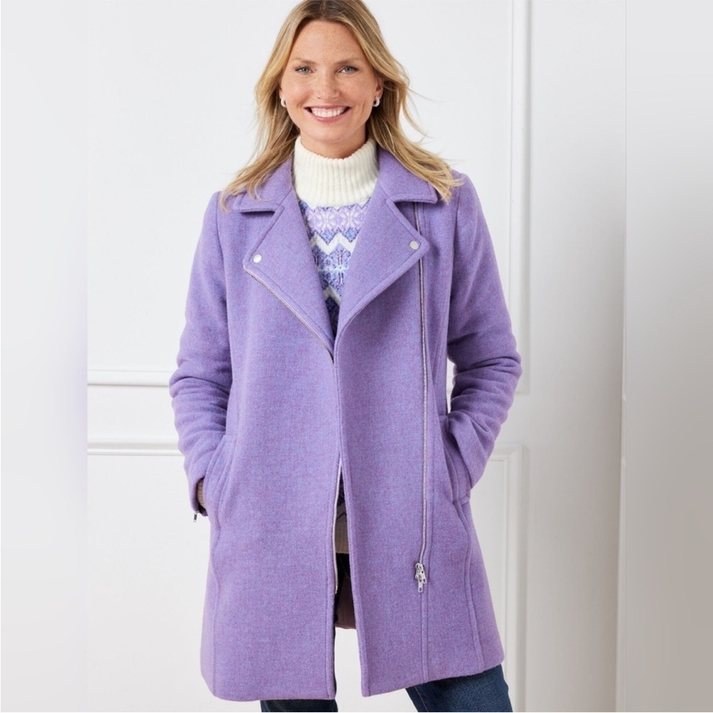 NWT Talbots Natalia Moto Wool Coat in Lilac Purple Sz 16